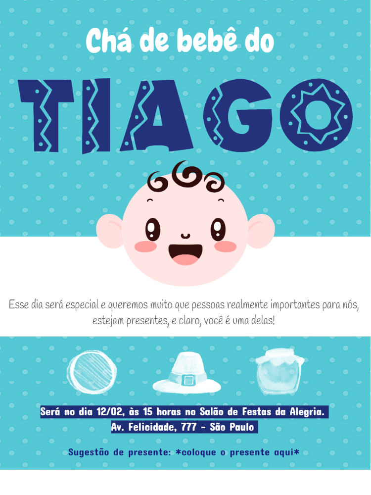 Convite Chá de Bebê Menino Azul com Desenho para Editar Online Convite Chá de Bebê Menino Azul com Desenho para Editar Online