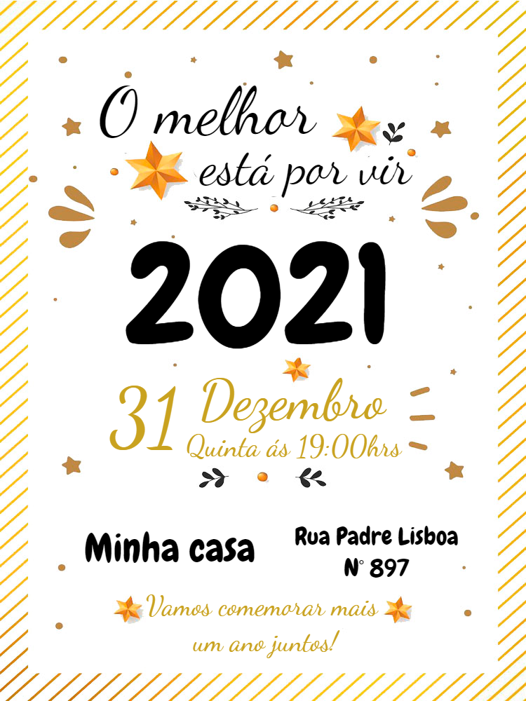 Convite de Ano Novo Dourado com Estrelas para Editar Online Convite de Ano Novo Dourado com Estrelas para Editar Online