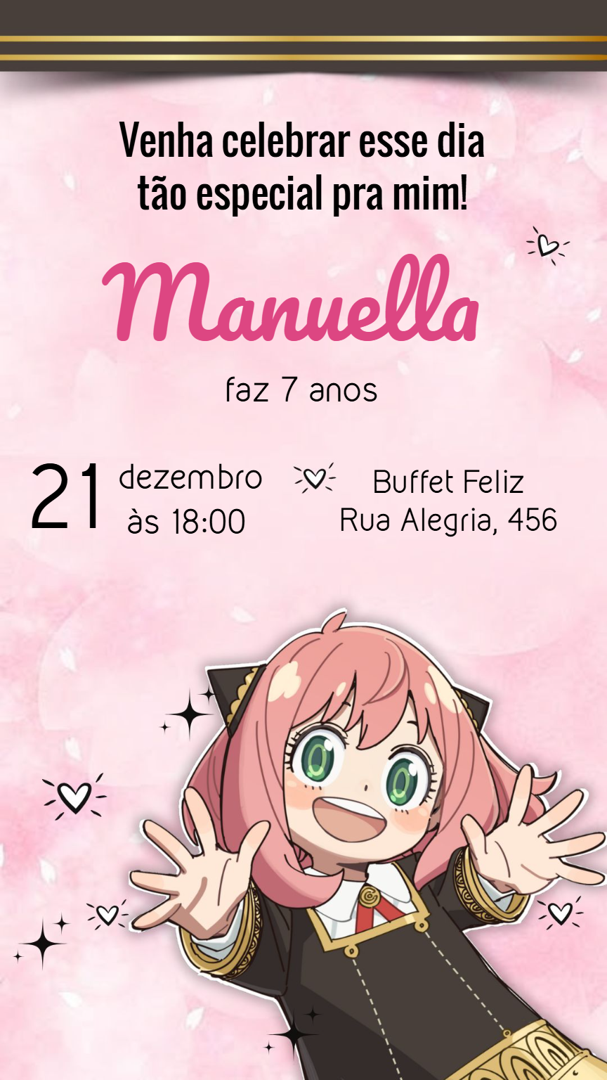 Convite de Aniversário Anya Spy Family para Editar Online