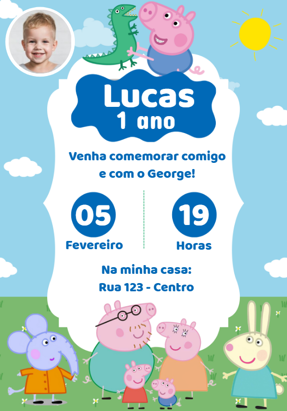 Convite Aniversário George Pig com Foto para Editar Online Convite Aniversário George Pig com Foto para Editar Online