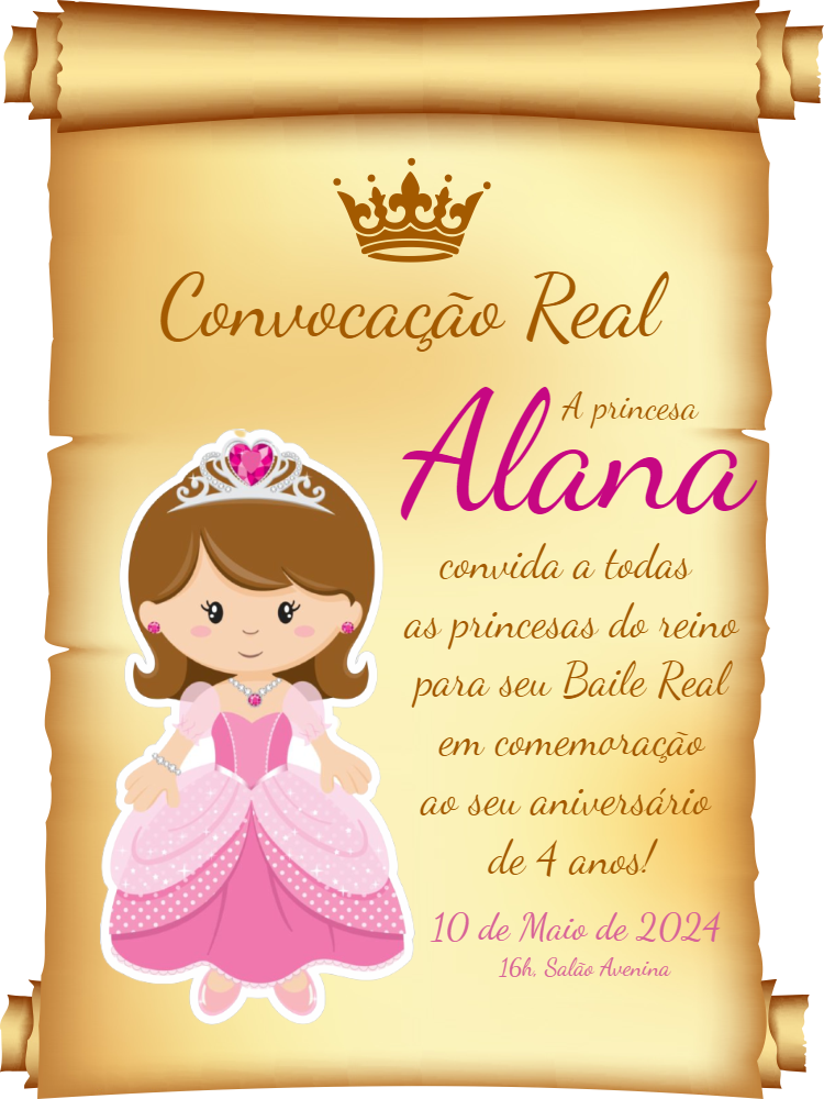 Convite Aniversário Princesa Convocação Real para Editar Convite Aniversário Princesa Convocação Real para Editar