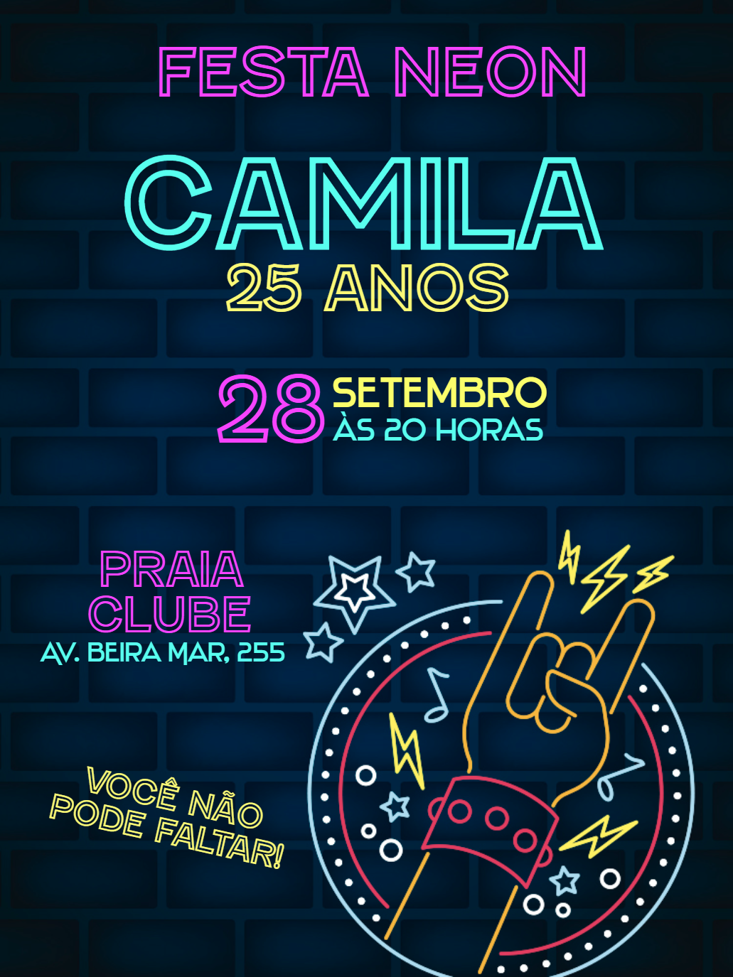 Convite de Aniversário Festa Neon para Editar Online Convite de Aniversário Festa Neon para Editar Online