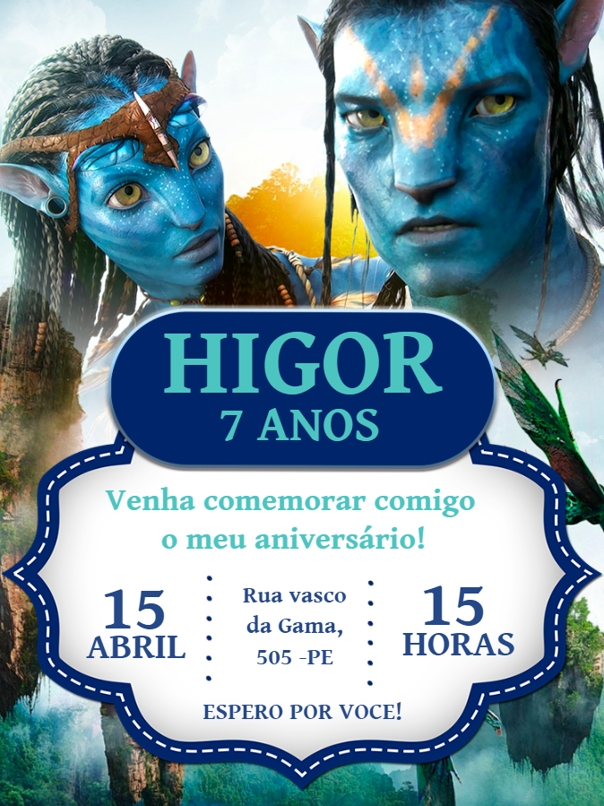 Convite Aniversário Avatar com Personagens para Editar Online Convite Aniversário Avatar com Personagens para Editar Online