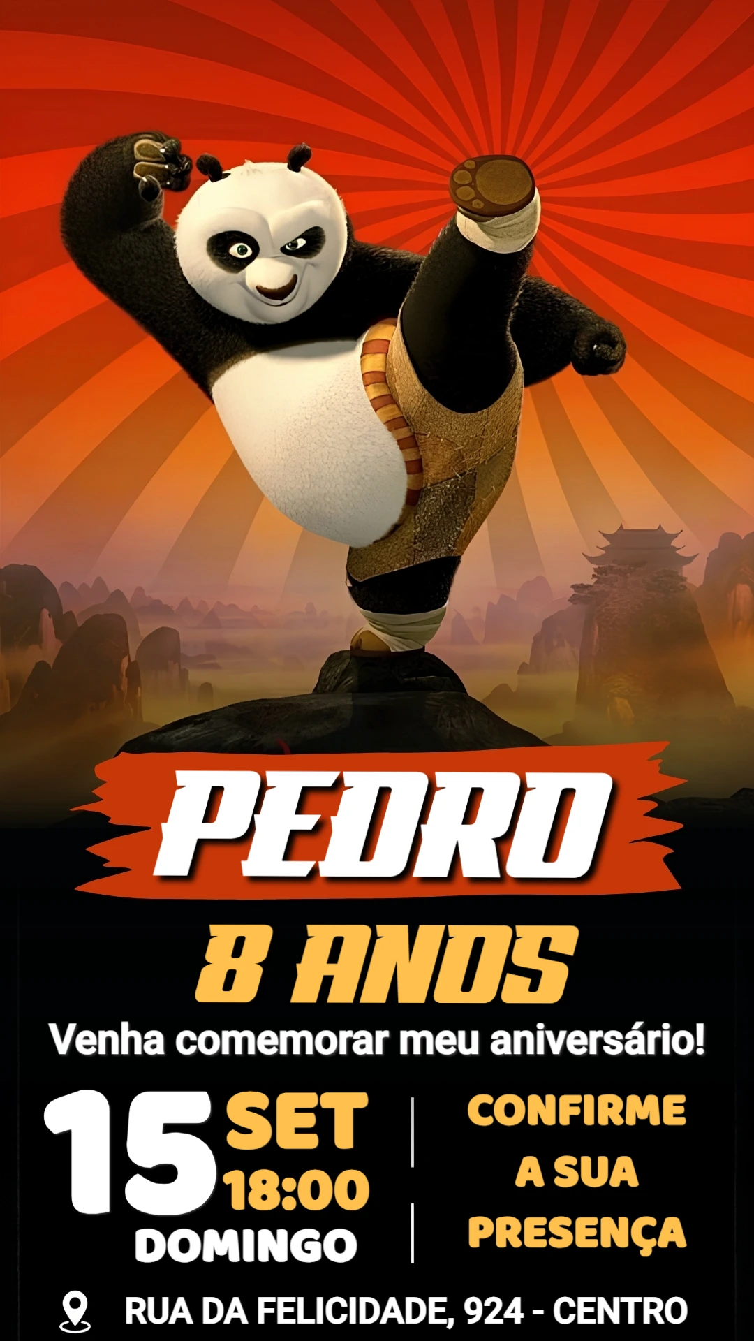 Convite de Aniversário Kung Fu Panda | Modelo Digital Editável Convite de Aniversário Kung Fu Panda | Modelo Digital Editável