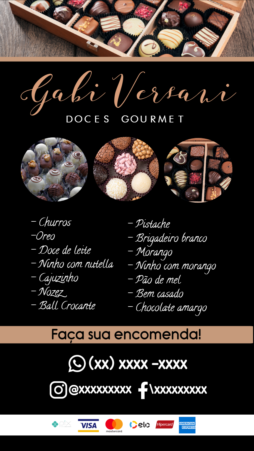 Cartão de Visita Doces Gourmet Editável para Confeitarias Cartão de Visita Doces Gourmet Editável para Confeitarias