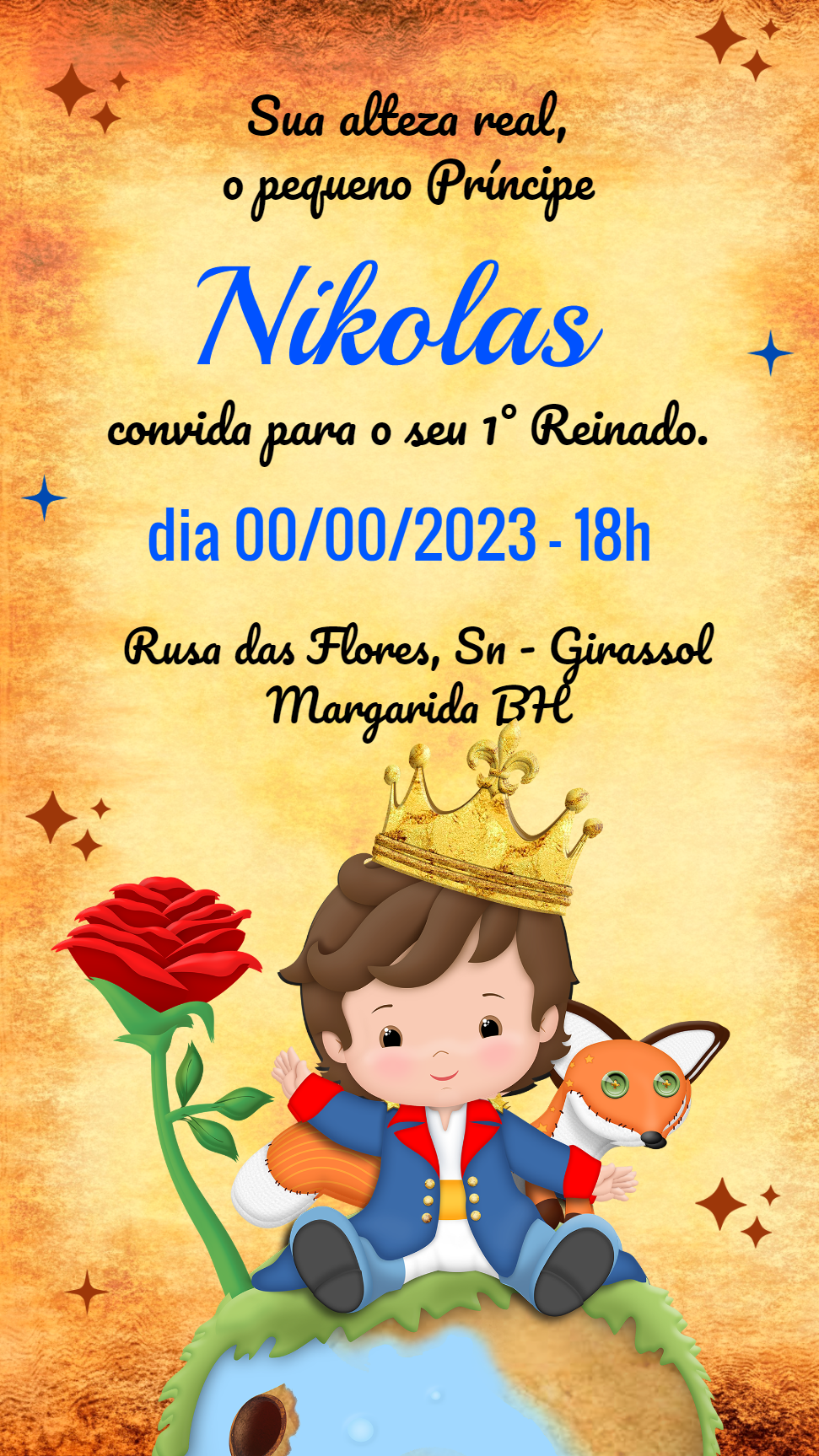 Convite Aniversário Pequeno Príncipe para Editar Online Convite Aniversário Pequeno Príncipe para Editar Online