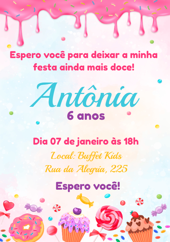 Convite de Aniversário Tema Doceria para Editar Online Convite de Aniversário Tema Doceria para Editar Online