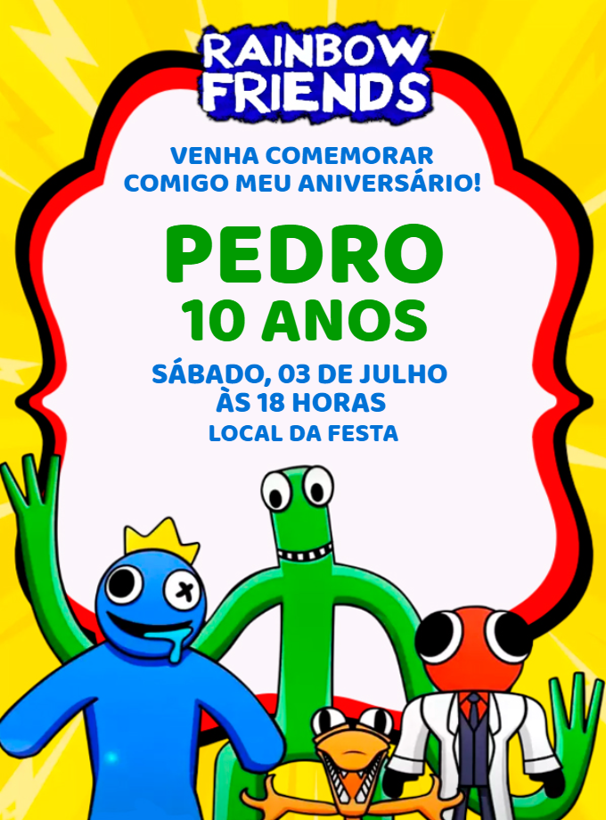 Convite de Aniversário Rainbow Friends para Editar Online Convite de Aniversário Rainbow Friends para Editar Online