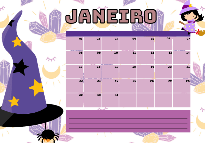Planner Mensal tema Bruxinha para Editar Online e Imprimir Planner Mensal tema Bruxinha para Editar Online e Imprimir