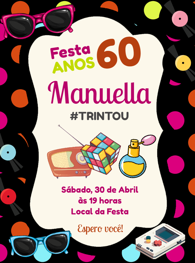 Convite Aniversário Festa Retrô Anos 60 Editável Online Convite Aniversário Festa Retrô Anos 60 Editável Online