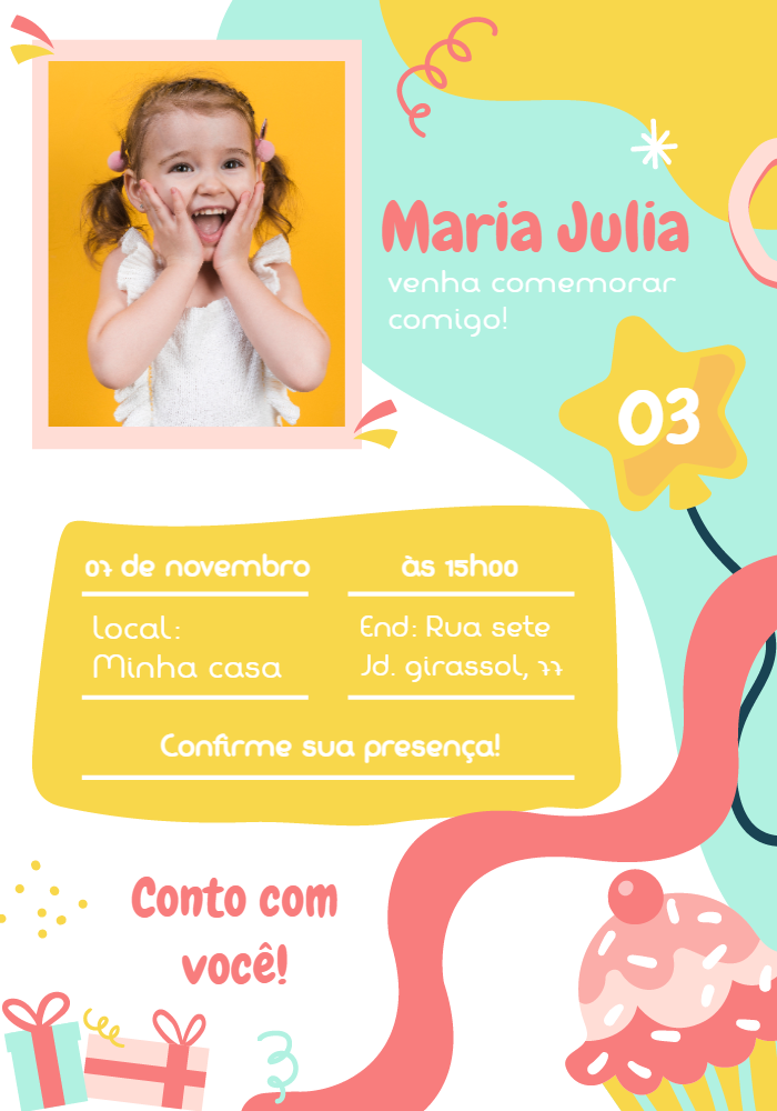 Convite de Aniversário Cupcake com Foto para Editar Online Convite de Aniversário Cupcake com Foto para Editar Online