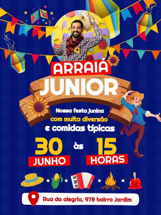 Convite de Festa Junina com Foto para Editar e Imprimir Online Convite de Festa Junina com Foto para Editar e Imprimir Online