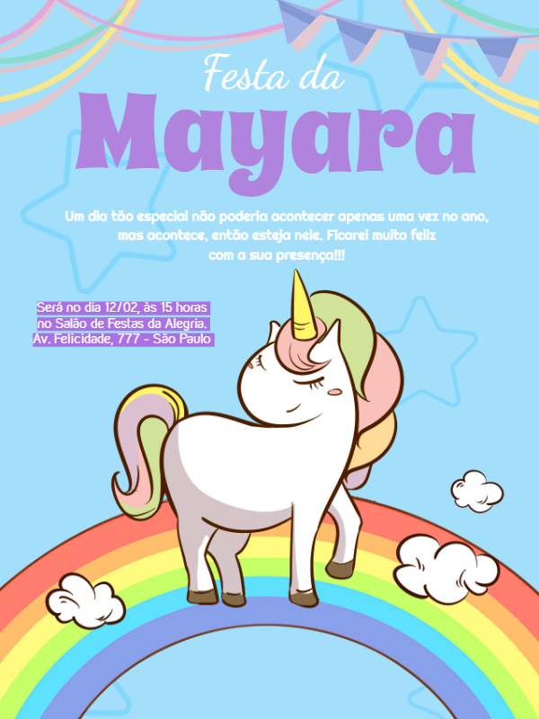 Convite de Aniversário Unicórnio Fofo para Editar Online Convite de Aniversário Unicórnio Fofo para Editar Online