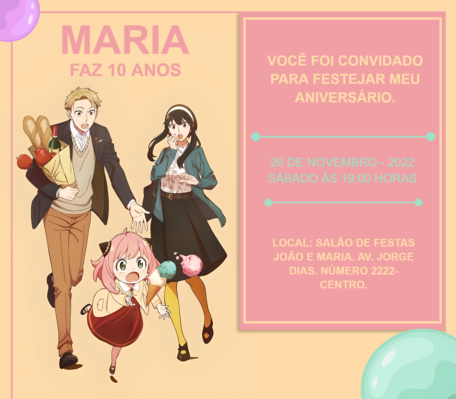 Convite Aniversário Spy x Family para Editar Online Convite Aniversário Spy x Family para Editar Online