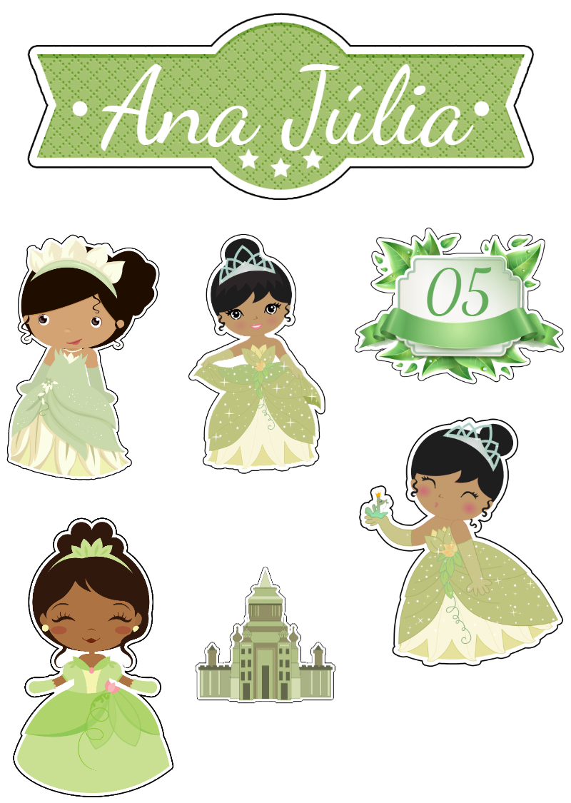 Topo de Bolo Princesa Tiana com Personagens para Editar Online