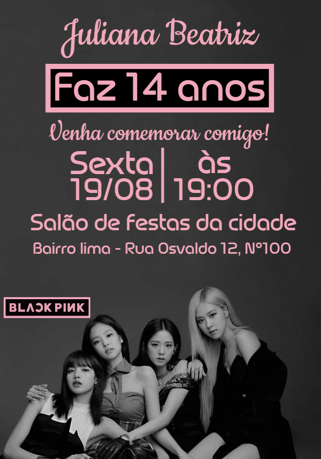 Convite de Aniversário Kpop BLACKPINK para Editar Online Convite de Aniversário Kpop BLACKPINK para Editar Online