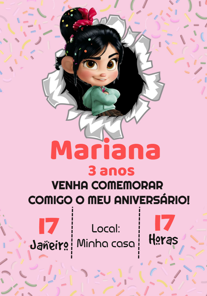 Convite Aniversário Detona Ralph com Vanellope Editável Online Convite Aniversário Detona Ralph com Vanellope Editável Online