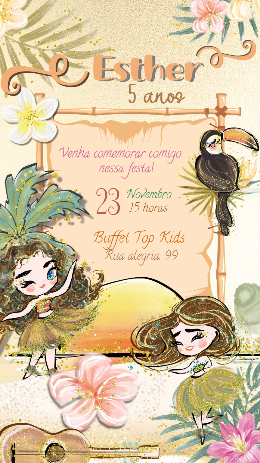 Convite de Aniversário Havaí Tropical para Editar Online Convite de Aniversário Havaí Tropical para Editar Online
