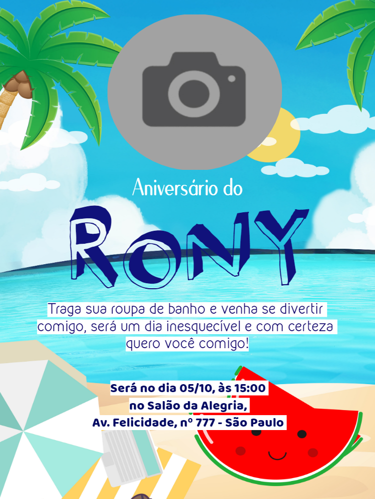 Convite de Aniversário Praia com Foto para Editar Online Convite de Aniversário Praia com Foto para Editar Online