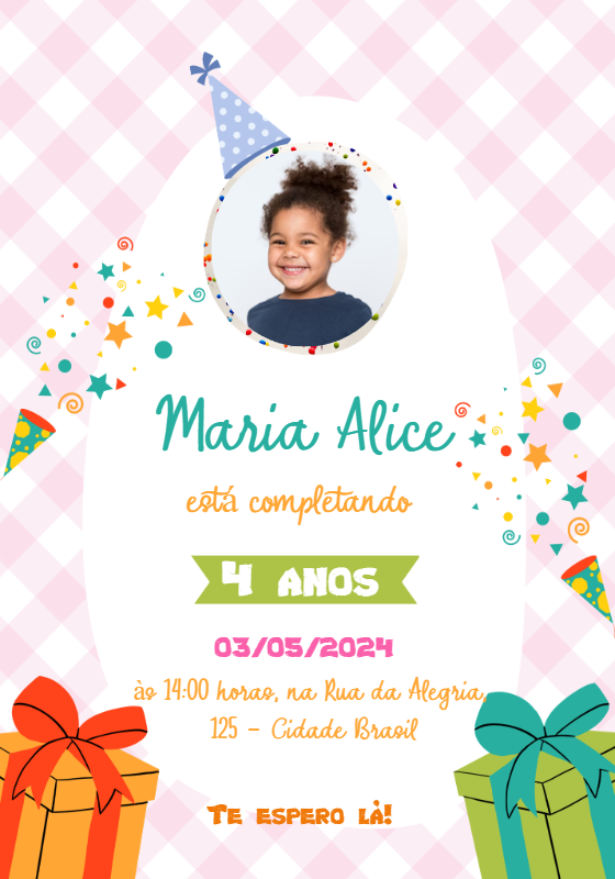 Convite de Aniversário Infantil com Foto para Editar Online Convite de Aniversário Infantil com Foto para Editar Online