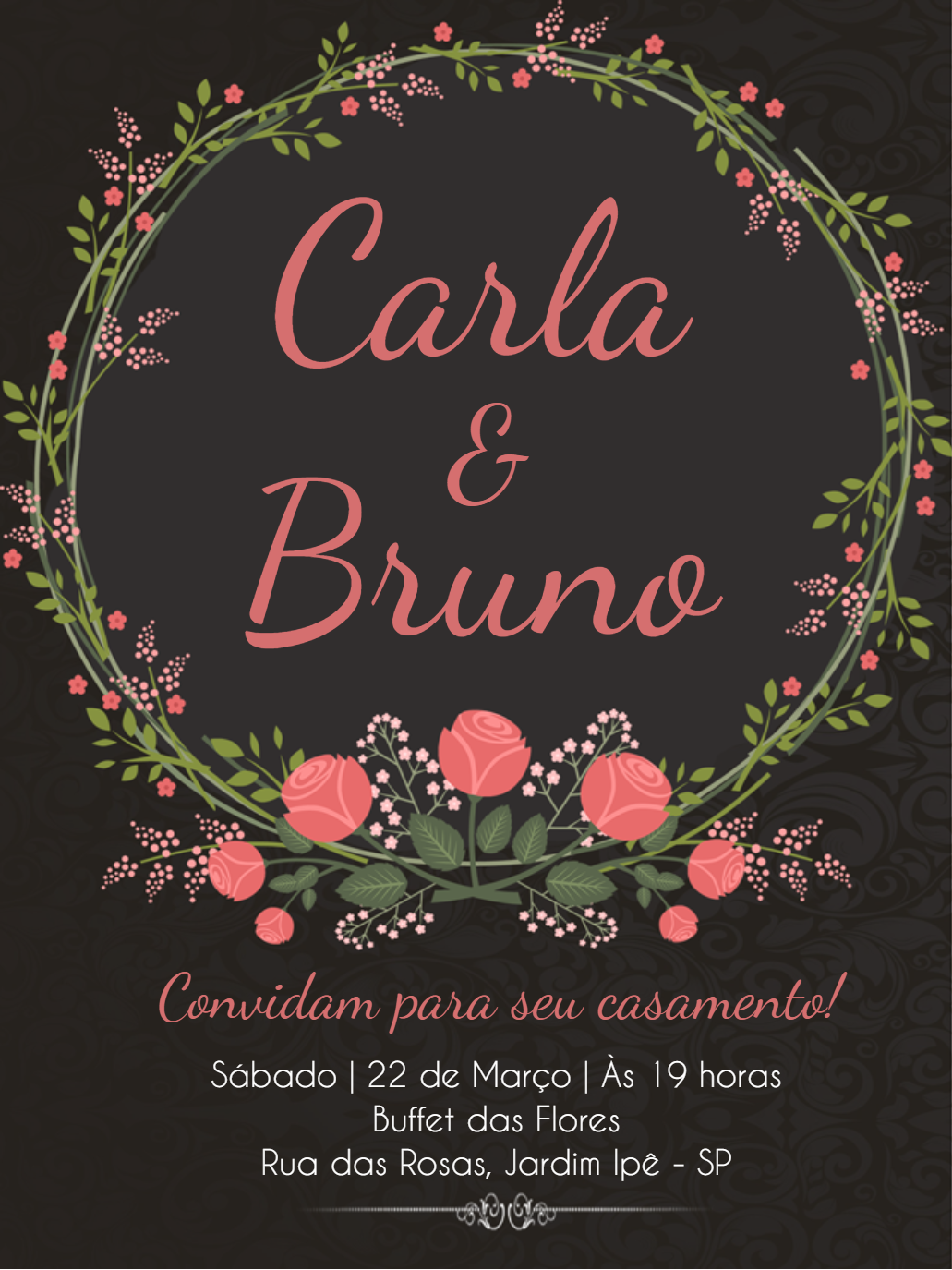 Convite de Casamento Floral Rústico para Editar Online Convite de Casamento Floral Rústico para Editar Online