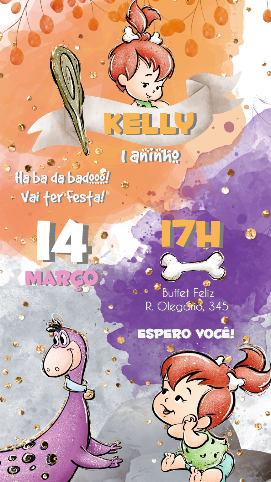 Convite de Aniversário Pedrita Flintstones para Editar Online
