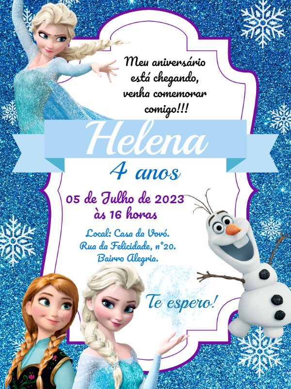 Convite de Aniversário Frozen com Personagens para Editar Online Convite de Aniversário Frozen com Personagens para Editar Online