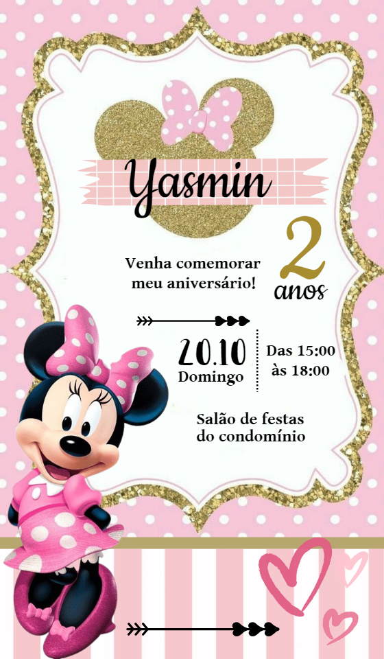 Convite Aniversário Minnie Rosa e Dourado para Editar Online Convite Aniversário Minnie Rosa e Dourado para Editar Online