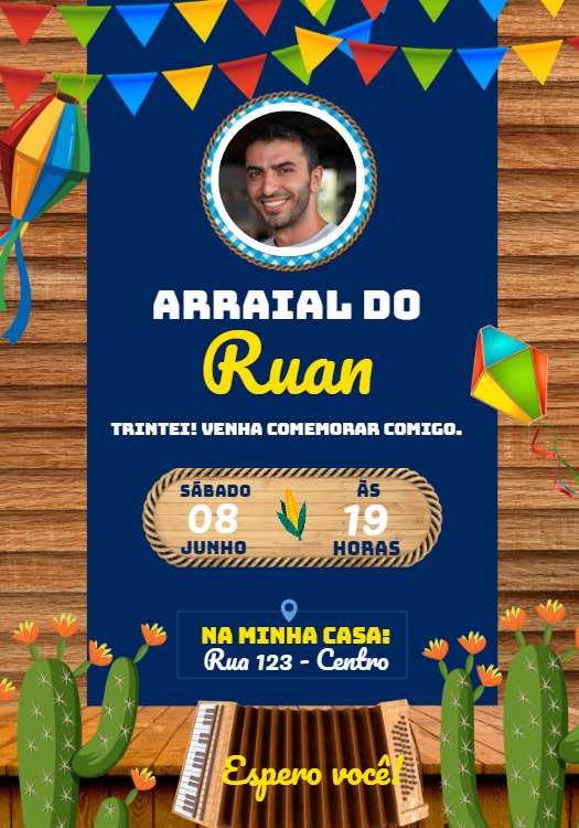 Convite de Aniversário Festa Junina com Foto para Editar Convite de Aniversário Festa Junina com Foto para Editar