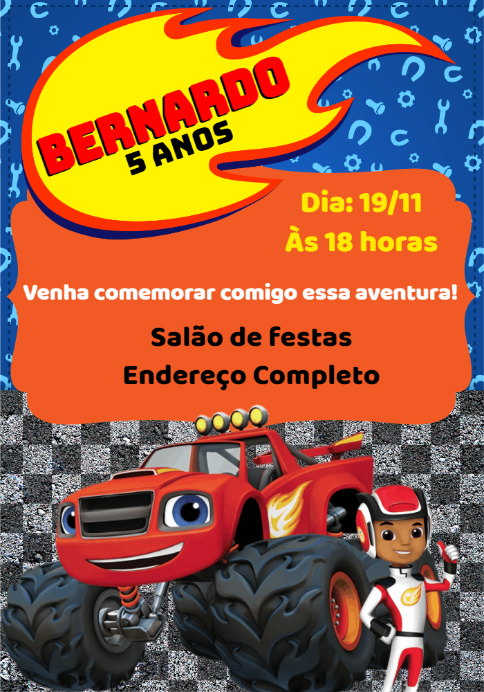 Convite de Aniversário Blaze and the Monster Machines Editável Convite de Aniversário Blaze and the Monster Machines Editável