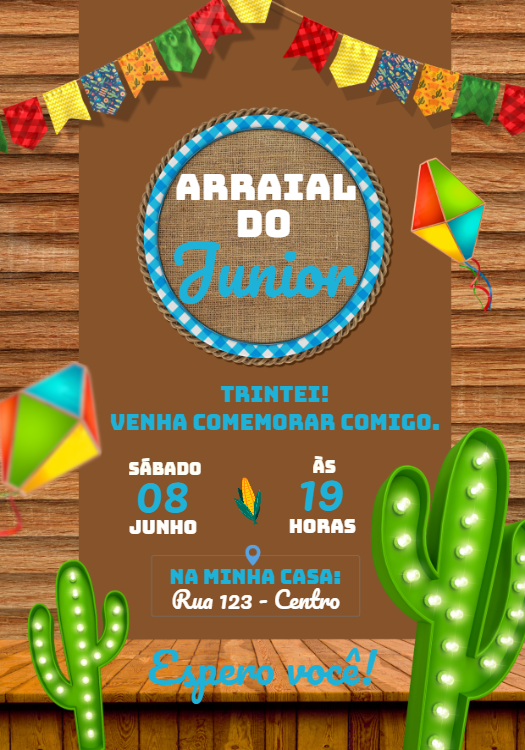 Convite Aniversário Festa Junina Caipira para Editar Online Convite Aniversário Festa Junina Caipira para Editar Online