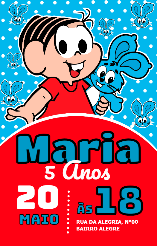 Convite de Aniversário Mônica Turma da Mônica para Editar Convite de Aniversário Mônica Turma da Mônica para Editar