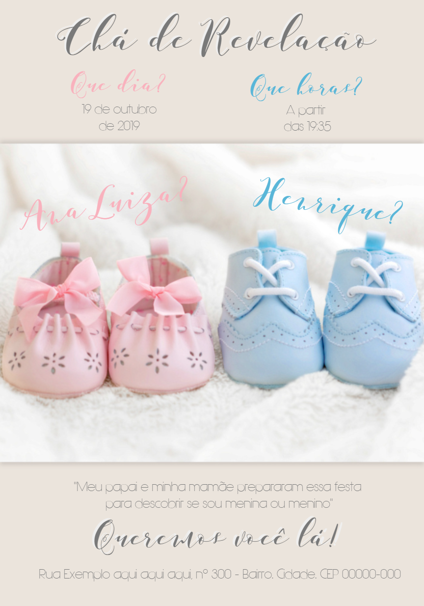 Convite Chá Revelação Sapatinhos Menino ou Menina para Editar Convite Chá Revelação Sapatinhos Menino ou Menina para Editar