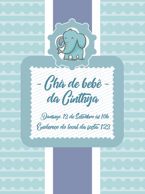 Convite Chá de Bebê Elefante Azul para Editar Online Convite Chá de Bebê Elefante Azul para Editar Online