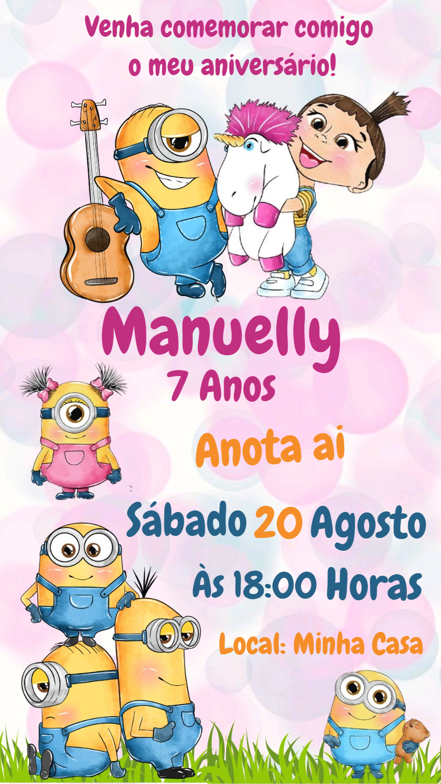 Convite Aniversário Minions Aquarela para Editar Online Convite Aniversário Minions Aquarela para Editar Online