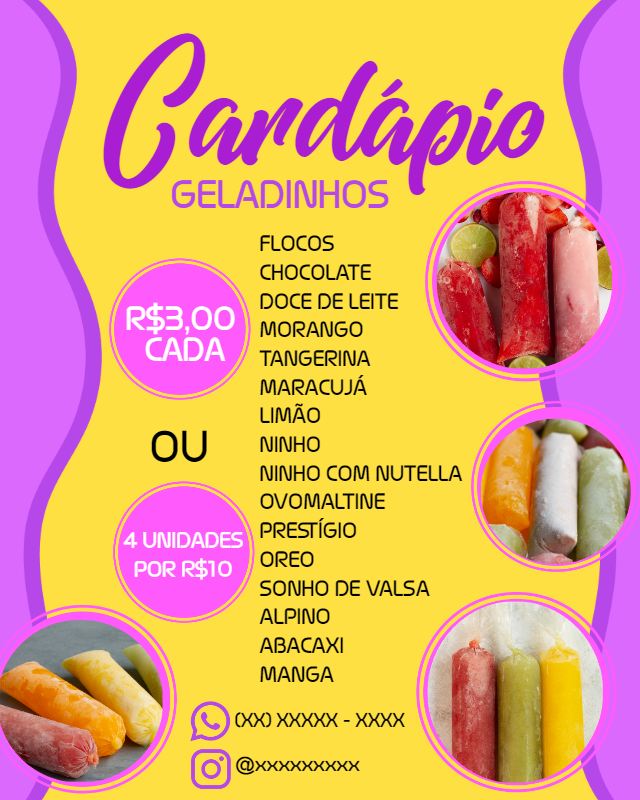 Cardápio de Geladinho Gourmet Colorido para Editar Online Cardápio de Geladinho Gourmet Colorido para Editar Online