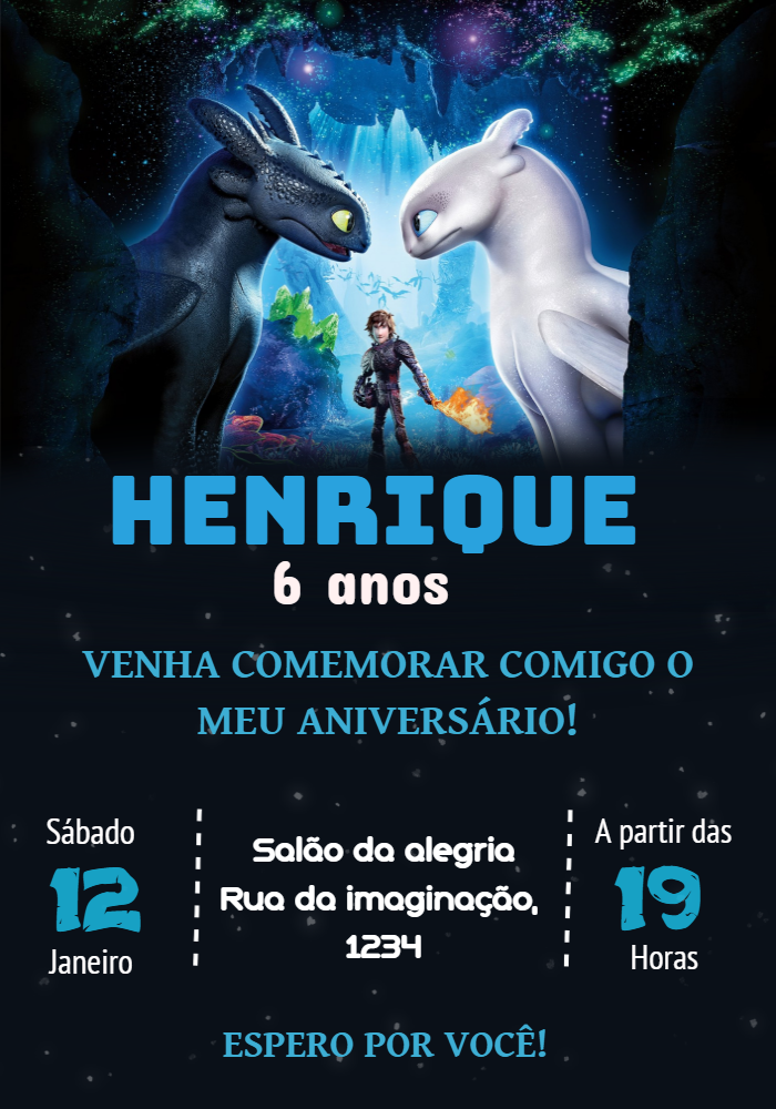 Convite Aniversário Como Treinar Seu Dragão para Editar Online Convite Aniversário Como Treinar Seu Dragão para Editar Online
