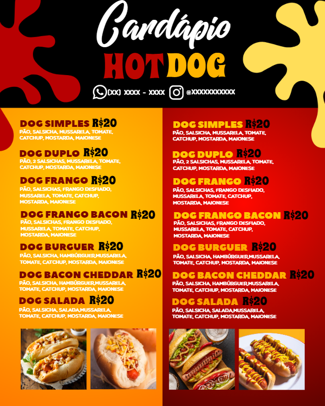 Cardápio de Hot Dog Moderno para Editar Online e Imprimir