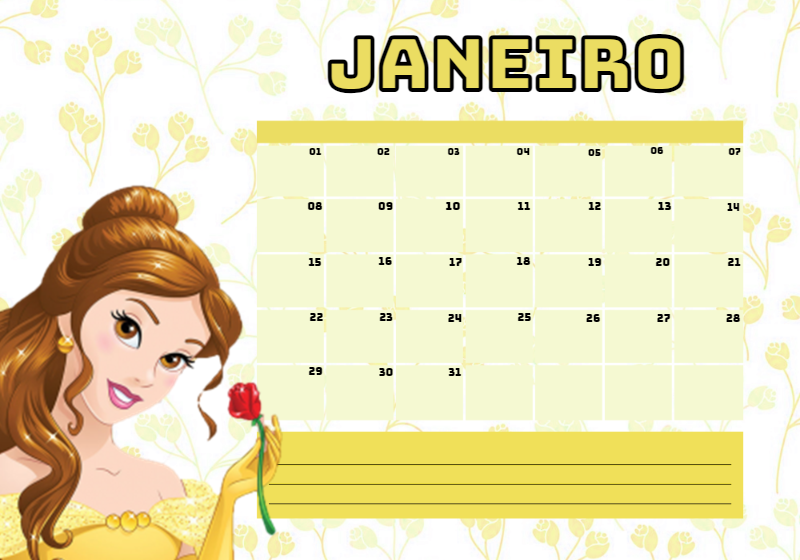 Planner da Princesa Bela Editável Online para Imprimir