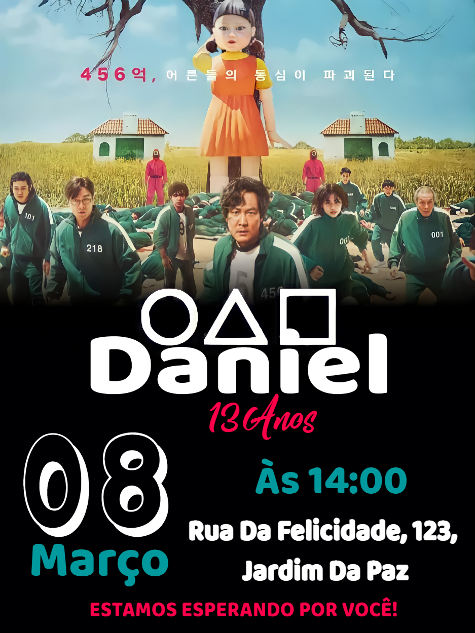 Convite de Aniversário Round 6 Squid Game para Editar Online Convite de Aniversário Round 6 Squid Game para Editar Online