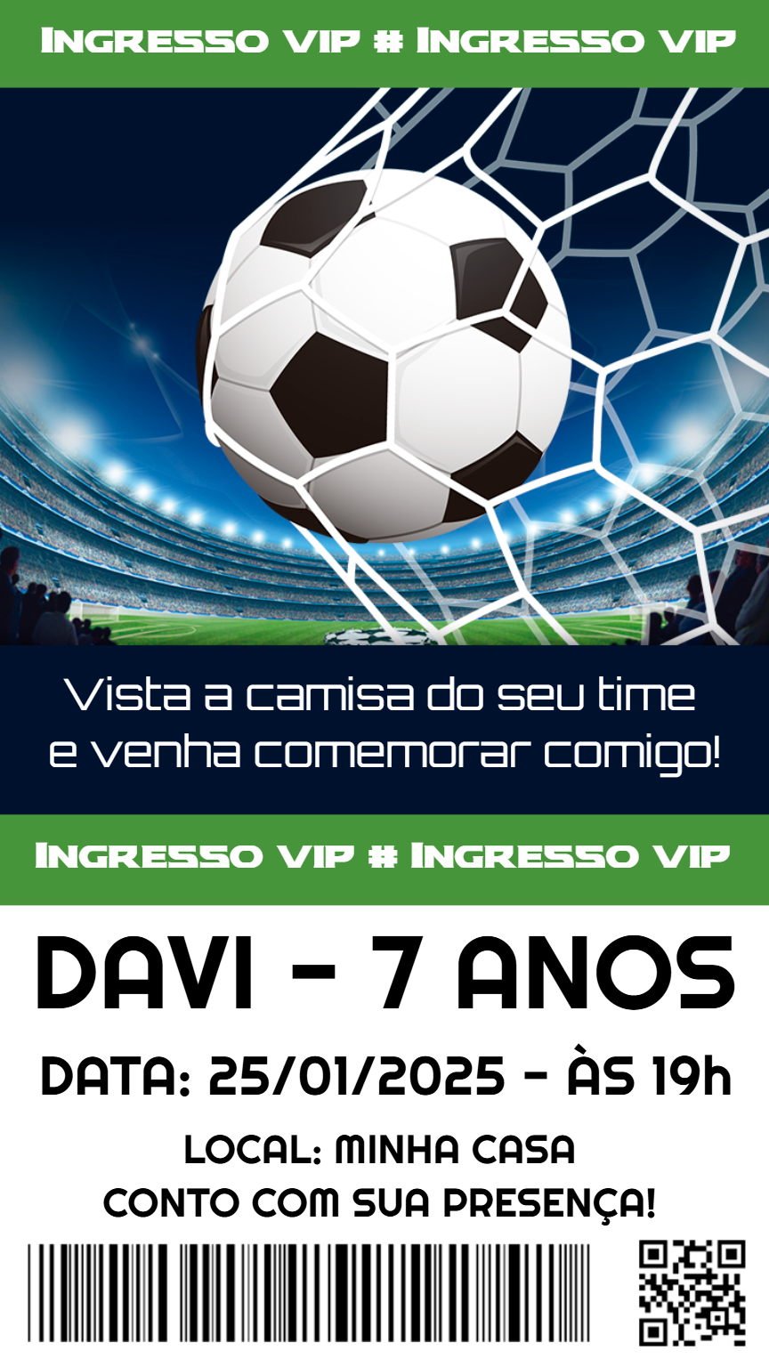 Convite Aniversário Futebol Ingresso VIP para Editar Online Convite Aniversário Futebol Ingresso VIP para Editar Online