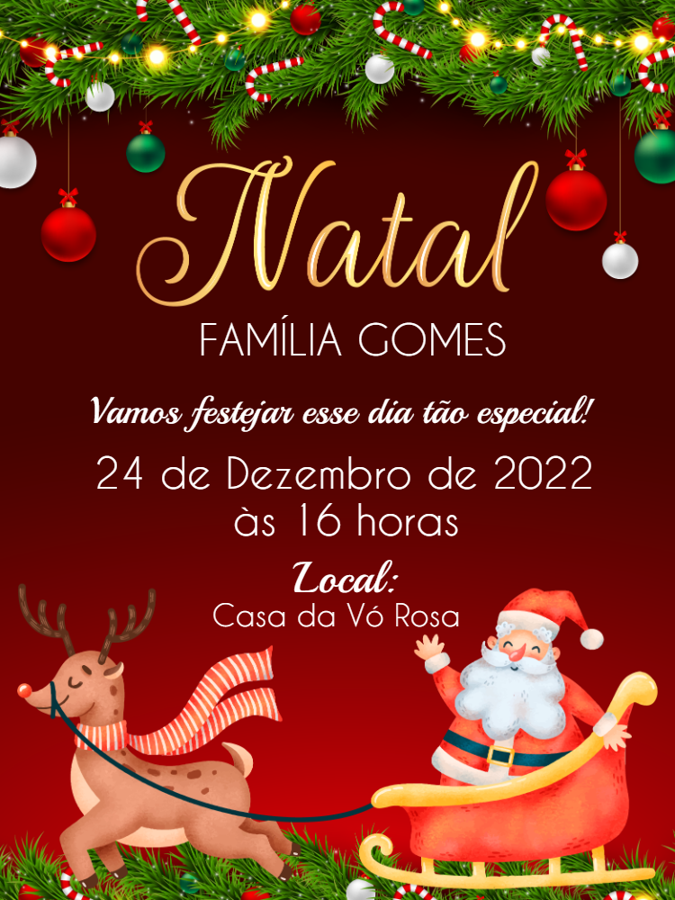Convite de Natal com Papai Noel e Rena para Editar Online Convite de Natal com Papai Noel e Rena para Editar Online