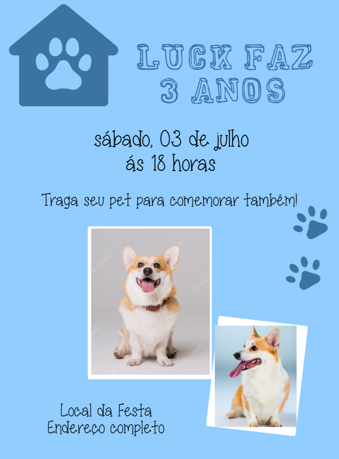 Convite Aniversário de Pet com Foto para Editar Online Convite Aniversário de Pet com Foto para Editar Online