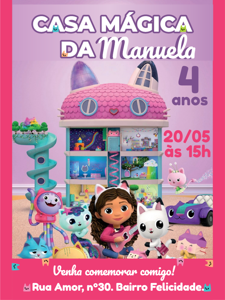 Convite Aniversário Casa Mágica da Gabby para Editar Online Convite Aniversário Casa Mágica da Gabby para Editar Online