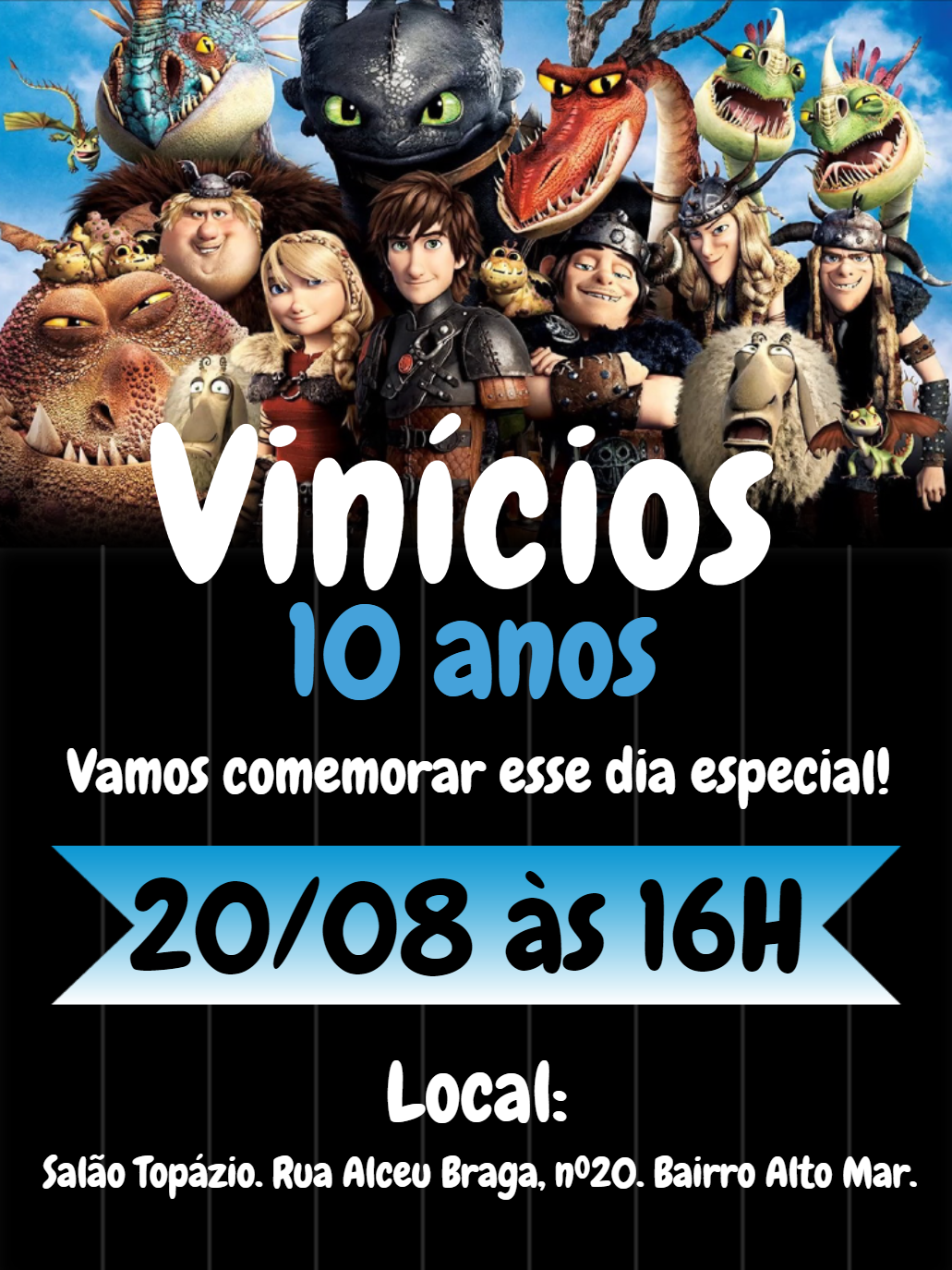 Convite Aniversário Como Treinar seu Dragão para Editar Convite Aniversário Como Treinar seu Dragão para Editar