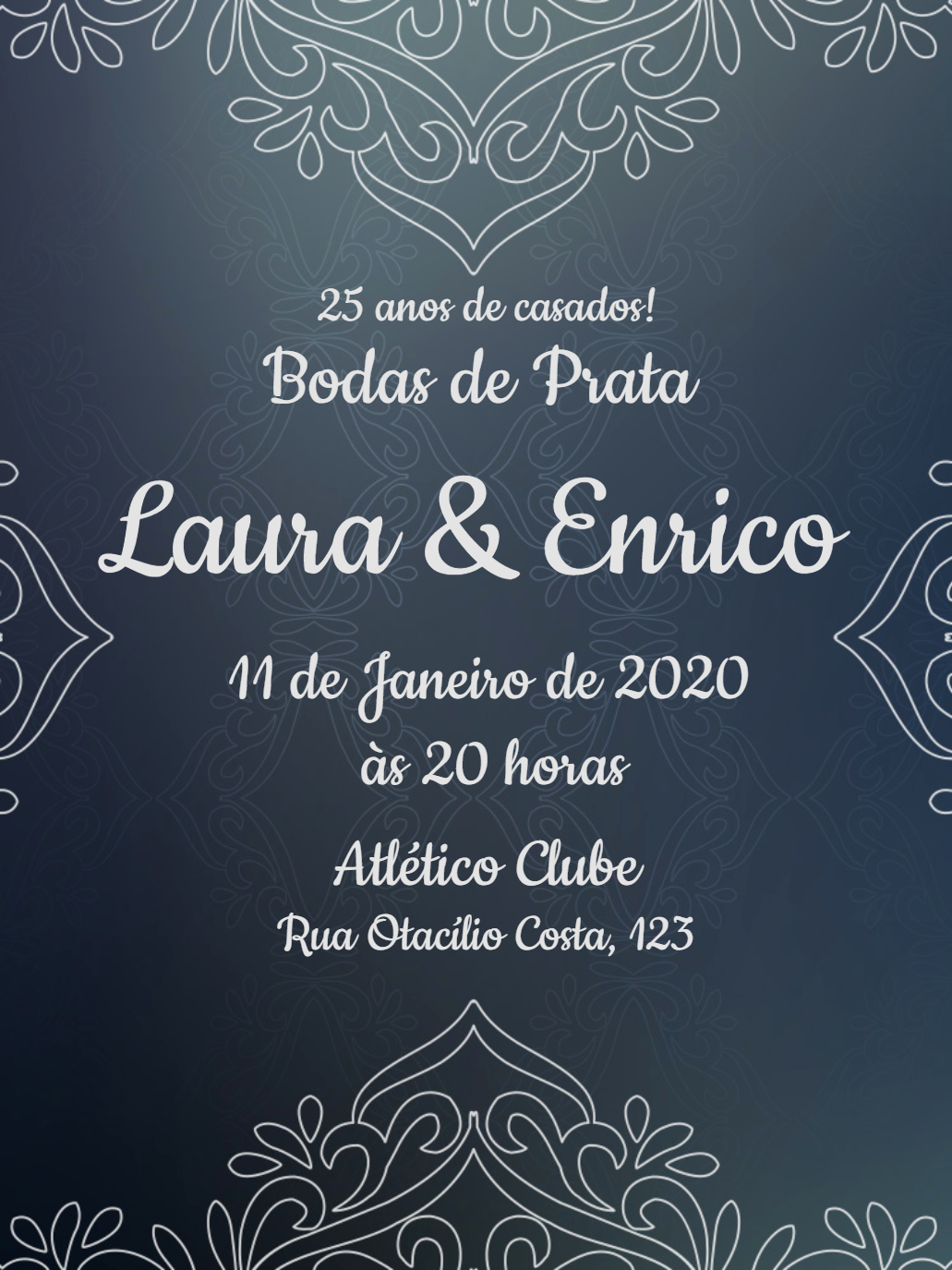 Convite Bodas de Prata Elegante para Editar Online Convite Bodas de Prata Elegante para Editar Online