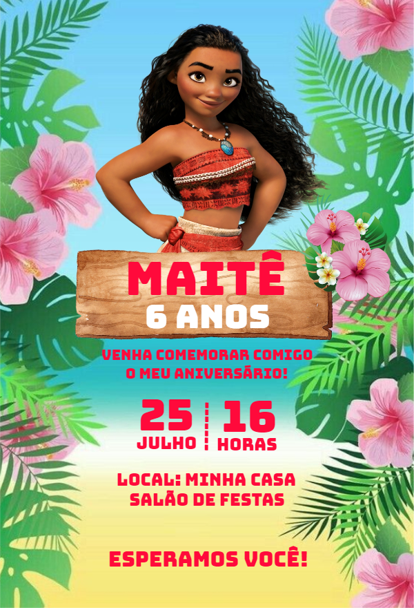 Convite Aniversário Moana para Editar Online e Imprimir Convite Aniversário Moana para Editar Online e Imprimir