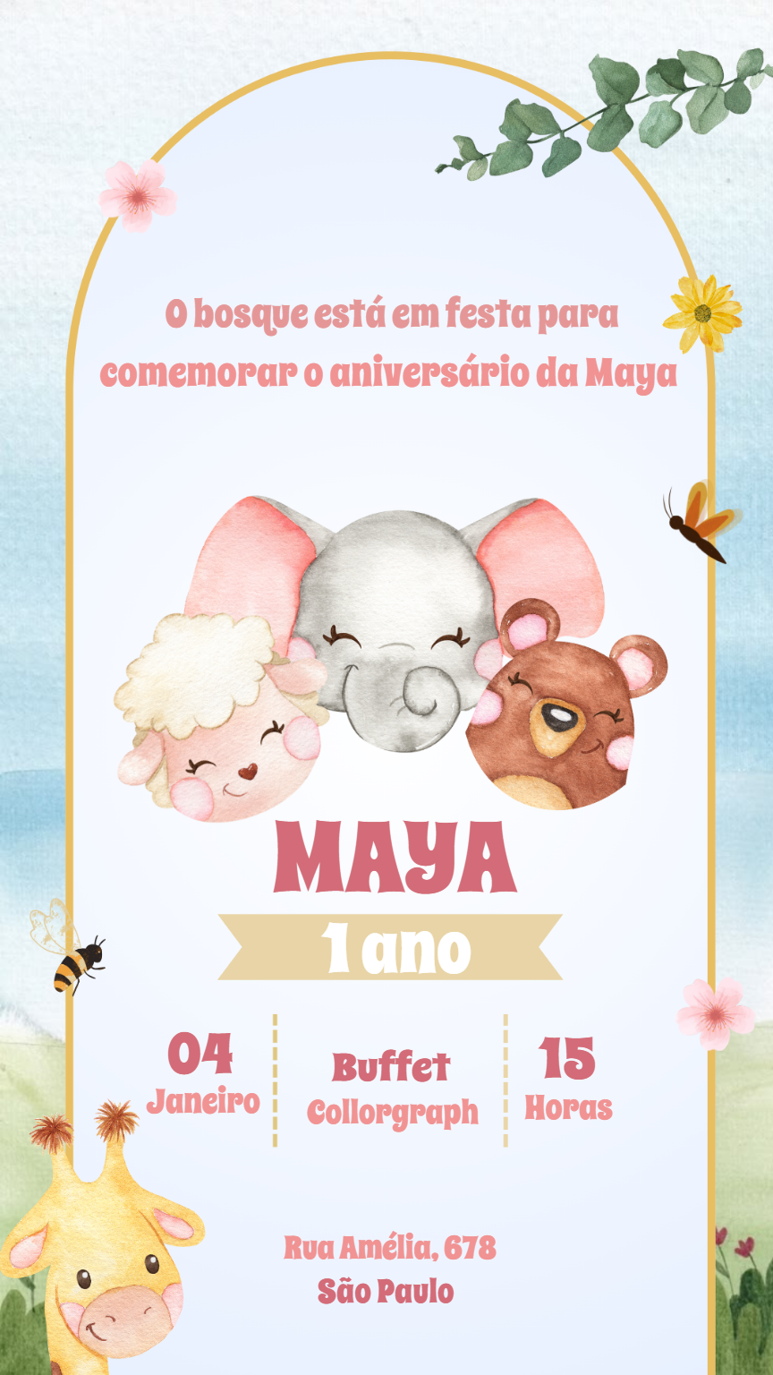 Convite Aniversário Animais do Bosque para Editar Online Convite Aniversário Animais do Bosque para Editar Online