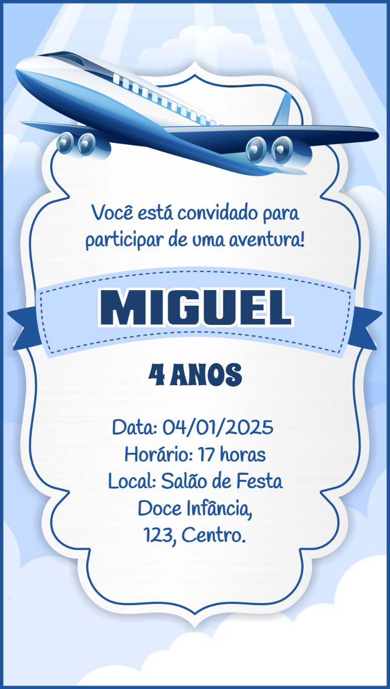 Convite de Aniversário Avião para Editar Online Convite de Aniversário Avião para Editar Online