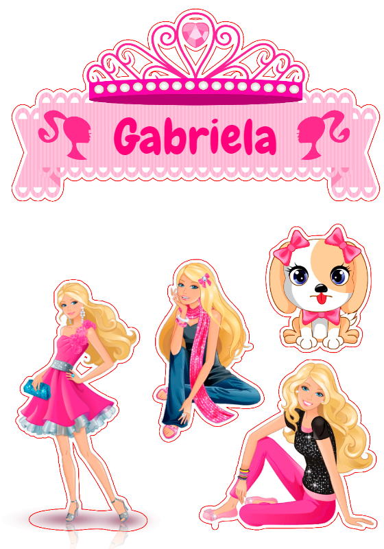 Topo de Bolo Barbie com Personagens para Editar e Imprimir Topo de Bolo Barbie com Personagens para Editar e Imprimir